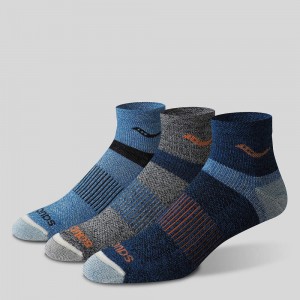 Saucony Inferno Merino Wool Blend Quarter 3-Pack Sock Mavi | HTCVPU026