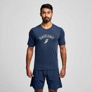 Saucony Stopwatch Graphic Short Sleeve Lacivert | PGIEZA143