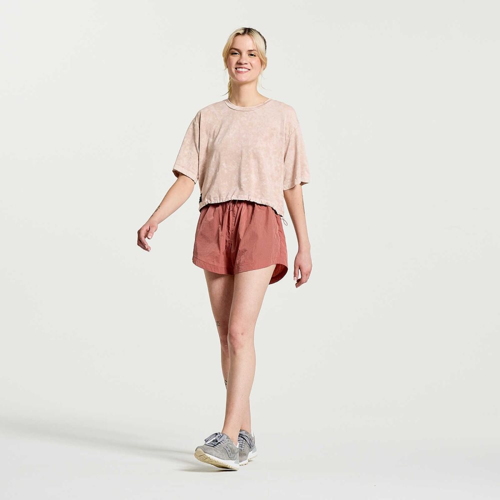 Saucony Unwind Crop Short Sleeve Pembe | HLVITJ709