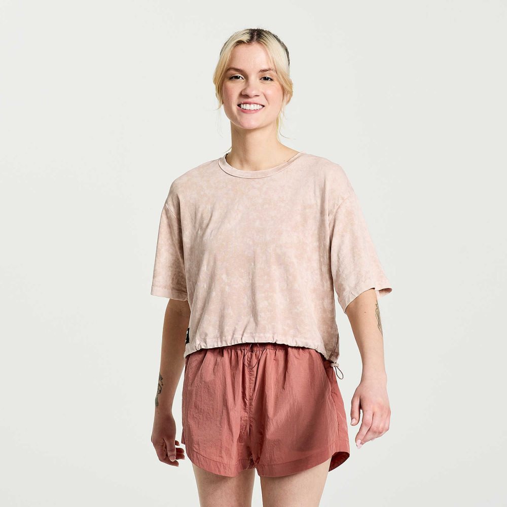 Saucony Unwind Crop Short Sleeve Pembe | HLVITJ709